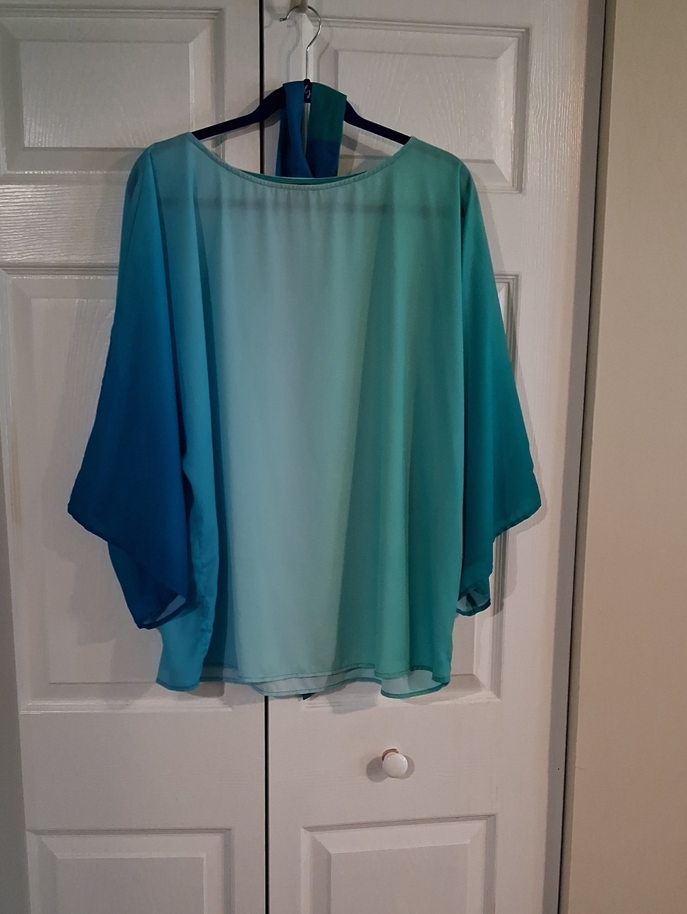 Women's Ombre Sheer Dolman Blouse - Blue/Teal